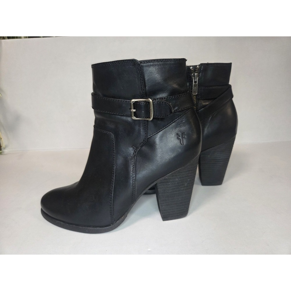 Frye Patty Riding Bootie Black Leather Ankle Boots Side Zip Buckle Women's 8.5M